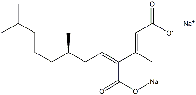 (2E,4Z,7R)-3,7,11-Trimethyl-4-(sodiooxycarbonyl)-2,4-dodecadienoic acid sodium salt Struktur