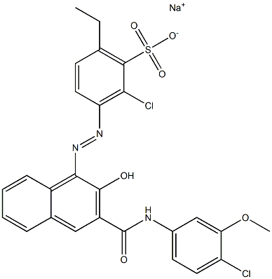 2-Chloro-6-ethyl-3-[[3-[[(4-chloro-3-methoxyphenyl)amino]carbonyl]-2-hydroxy-1-naphtyl]azo]benzenesulfonic acid sodium salt Struktur