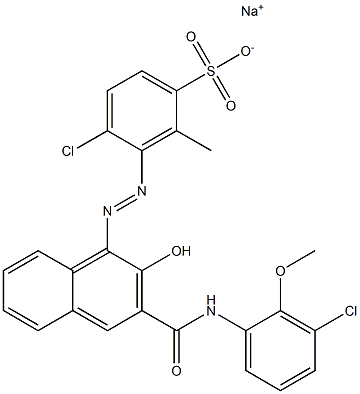 4-Chloro-2-methyl-3-[[3-[[(3-chloro-2-methoxyphenyl)amino]carbonyl]-2-hydroxy-1-naphtyl]azo]benzenesulfonic acid sodium salt Struktur