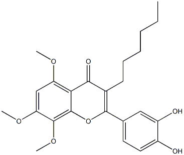 2-(3,4-Dihydroxyphenyl)-5,7,8-trimethoxy-3-hexyl-4H-1-benzopyran-4-one Struktur