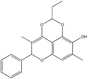 4,8-Dimethyl-5-phenyl-2-ethyl-5H-pyrano[4,3,2-de]-1,3-benzodioxin-9-ol Struktur