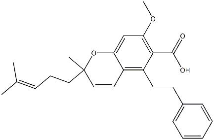 7-Methoxy-2-methyl-2-(4-methyl-3-penten-1-yl)-5-(2-phenylethyl)-2H-1-benzopyran-6-carboxylic acid Struktur