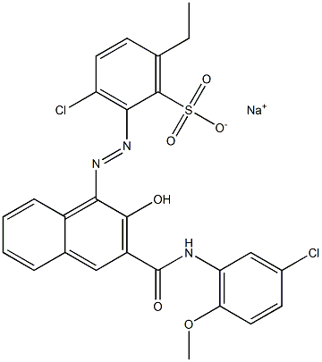 3-Chloro-6-ethyl-2-[[3-[[(3-chloro-6-methoxyphenyl)amino]carbonyl]-2-hydroxy-1-naphtyl]azo]benzenesulfonic acid sodium salt Struktur