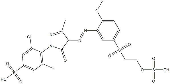 3-Chloro-4-[[4,5-dihydro-4-[[2-methoxy-5-[[2-(sulfooxy)ethyl]sulfonyl]phenyl]azo]-3-methyl-5-oxo-1H-pyrazol]-1-yl]-5-methylbenzenesulfonic acid Struktur