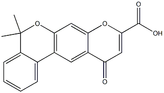 5,5-Dimethyl-11-oxo-5H,11H-[2]benzopyrano[4,3-g][1]benzopyran-9-carboxylic acid Struktur