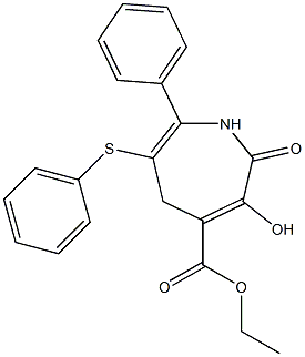 2,5-Dihydro-3-hydroxy-7-phenyl-6-(phenylthio)-2-oxo-1H-azepine-4-carboxylic acid ethyl ester Struktur