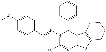 3,4,5,6,7,8-Hexahydro-3-(p-methoxybenzylideneamino)-4-phenyl[1]benzothieno[2,3-d]pyrimidine-2-thiol Struktur