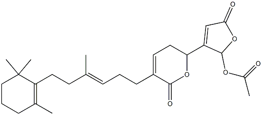 6-[(2-Acetoxy-5-oxo-2,5-dihydrofuran)-3-yl]-3-[6-(2,6,6-trimethyl-1-cyclohexen-1-yl)-4-methyl-3-hexen-1-yl]-5,6-dihydro-2H-pyran-2-one Struktur