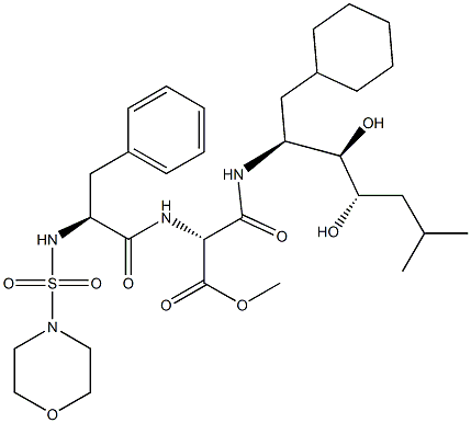 (2R)-3-[[(1S,2R,3S)-1-(Cyclohexylmethyl)-2,3-dihydroxy-5-methylhexyl]amino]-3-oxo-2-[(S)-2-(4-morpholinylsulfonylamino)-3-phenylpropanoylamino]propionic acid methyl ester Struktur