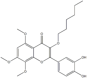 2-(3,4-Dihydroxyphenyl)-3-hexyloxy-5,7,8-trimethoxy-4H-1-benzopyran-4-one Struktur