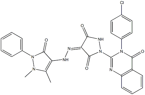 3-(4-Chlorophenyl)-2-[3,5-dioxo-4-[[(1,5-dimethyl-2,3-dihydro-2-phenyl-3-oxo-1H-pyrazol)-4-yl]aminoimino]pyrazolidin-1-yl]quinazolin-4(3H)-one Struktur