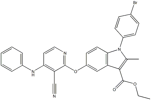 1-(4-Bromophenyl)-2-methyl-5-[3-cyano-4-(phenylamino)pyridin-2-yloxy]-1H-indole-3-carboxylic acid ethyl ester Struktur