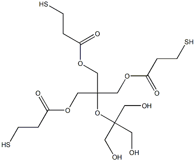 3-Mercaptopropanoic acid [5-hydroxy-4,4-bis(hydroxymethyl)-2,2-bis[(3-mercapto-1-oxopropoxy)methyl]-3-oxapentan]-1-yl ester Struktur