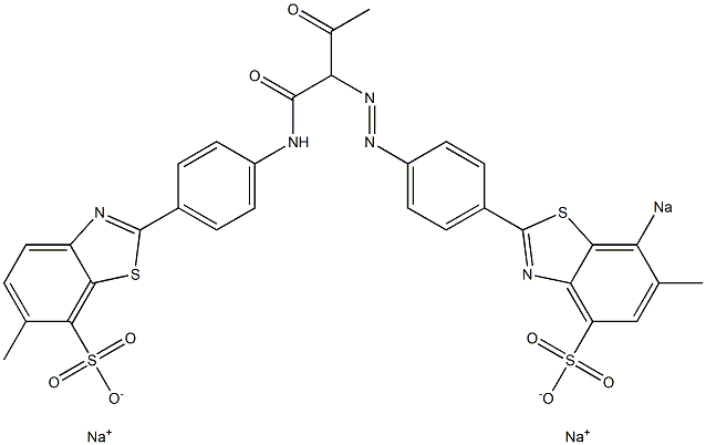 2-[4-[2-[[4-(6-Methyl-7-sodiosulfo-2-benzothiazolyl)phenyl]azo]-3-oxobutanoylamino]phenyl]-6-methylbenzothiazole-7-sulfonic acid sodium salt Struktur