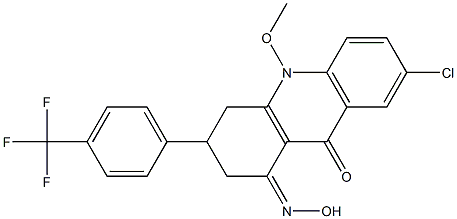 7-Chloro-1,2,3,4-tetrahydro-1-(hydroxyimino)-10-methoxy-3-[4-(trifluoromethyl)phenyl]acridin-9(10H)-one Struktur