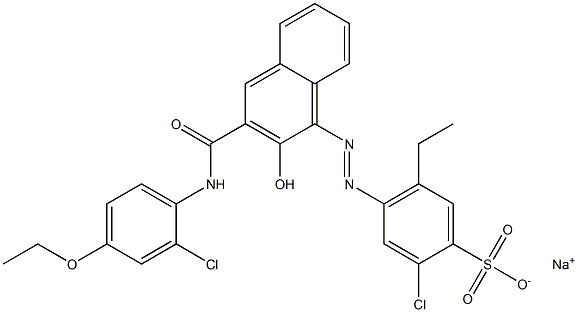 2-Chloro-5-ethyl-4-[[3-[[(2-chloro-4-ethoxyphenyl)amino]carbonyl]-2-hydroxy-1-naphtyl]azo]benzenesulfonic acid sodium salt Struktur