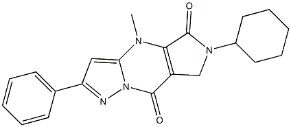 6-Cyclohexyl-6,7-dihydro-4-methyl-2-phenyl-4H-1,4,6,8a-tetraaza-s-indacene-5,8-dione Struktur