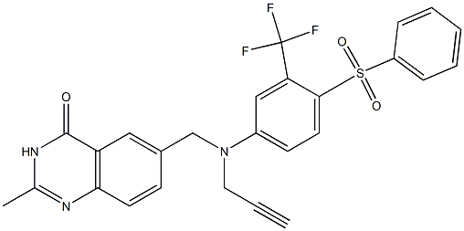 2-Methyl-6-[N-[3-(trifluoromethyl)-4-phenylsulfonylphenyl]-N-(2-propynyl)aminomethyl]quinazolin-4(3H)-one Struktur