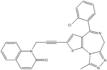 4-(2-Chlorophenyl)-9-methyl-2-[3-[(1,2-dihydro-2-oxoquinolin)-1-yl]-1-propynyl]-6H-thieno[3,2-f][1,2,4]triazolo[4,3-a][1,4]diazepine Struktur