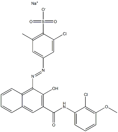 2-Chloro-6-methyl-4-[[3-[[(2-chloro-3-methoxyphenyl)amino]carbonyl]-2-hydroxy-1-naphtyl]azo]benzenesulfonic acid sodium salt Struktur