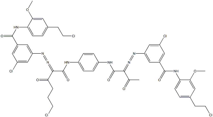 3,3'-[2-(2-Chloroethyl)-1,4-phenylenebis[iminocarbonyl(acetylmethylene)azo]]bis[N-[4-(2-chloroethyl)-2-methoxyphenyl]-5-chlorobenzamide] Struktur