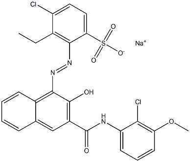 4-Chloro-3-ethyl-2-[[3-[[(2-chloro-3-methoxyphenyl)amino]carbonyl]-2-hydroxy-1-naphtyl]azo]benzenesulfonic acid sodium salt Struktur