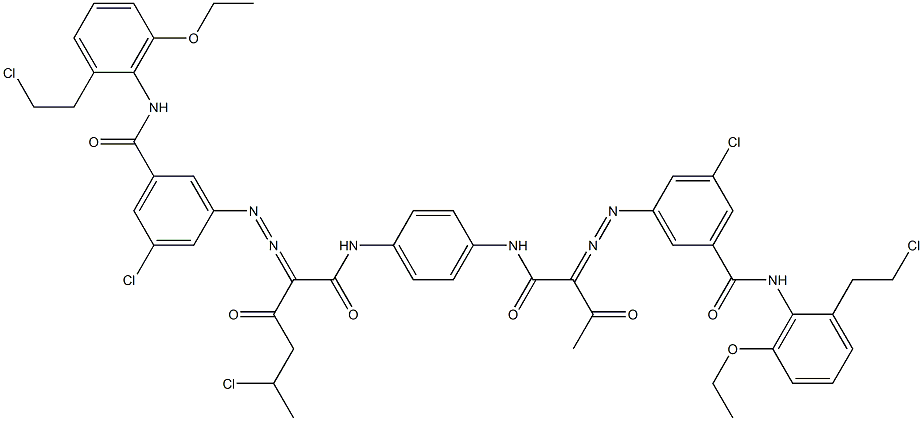 3,3'-[2-(1-Chloroethyl)-1,4-phenylenebis[iminocarbonyl(acetylmethylene)azo]]bis[N-[2-(2-chloroethyl)-6-ethoxyphenyl]-5-chlorobenzamide] Struktur