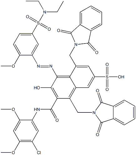 3-[(5-Chloro-2,4-dimethoxyphenyl)aminocarbonyl]-1-[5-[(diethylamino)sulfonyl]-2-methoxyphenylazo]-2-hydroxy-4,8-bis(phthalimidylmethyl)naphthalene-6-sulfonic acid Struktur