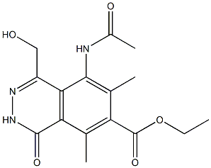 1,2-Dihydro-1-oxo-4-(hydroxymethyl)-6,8-dimethyl-5-(acetylamino)phthalazine-7-carboxylic acid ethyl ester Struktur