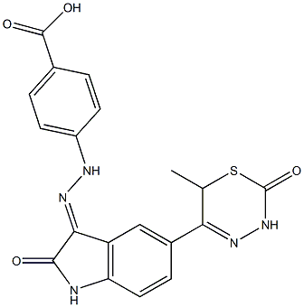 4-[2-[[1,2-Dihydro-5-[(6-methyl-2-oxo-3,6-dihydro-2H-1,3,4-thiadiazin)-5-yl]-2-oxo-3H-indol]-3-ylidene]hydrazino]benzoic acid Struktur