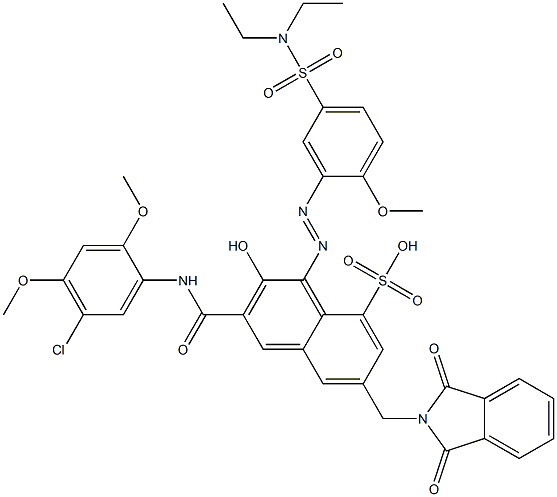 3-[(5-Chloro-2,4-dimethoxyphenyl)aminocarbonyl]-1-[5-[(diethylamino)sulfonyl]-2-methoxyphenylazo]-2-hydroxy-6-(phthalimidylmethyl)naphthalene-8-sulfonic acid Struktur