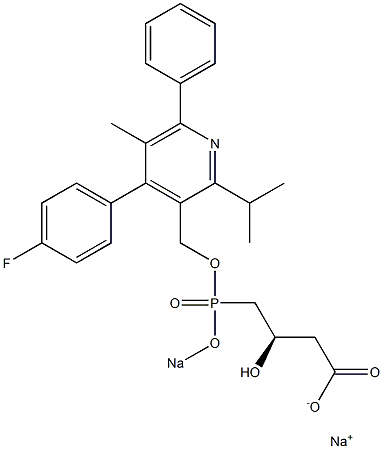 (3R)-4-[[[4-(4-Fluorophenyl)-2-isopropyl-5-methyl-6-phenyl-3-pyridinyl]methoxy]sodiooxyphosphinyl]-3-hydroxybutyric acid sodium salt Struktur