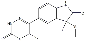 3-Methyl-3-methylthio-5-[(3,6-dihydro-6-methyl-2-oxo-2H-1,3,4-thiadiazin)-5-yl]-1H-indol-2(3H)-one Struktur