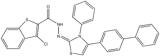 3-Chloro-N'-[(3-phenyl-4-(1,1'-biphenyl-4-yl)-2,3-dihydrothiazol)-2-ylidene]benzo[b]thiophene-2-carbohydrazide Struktur