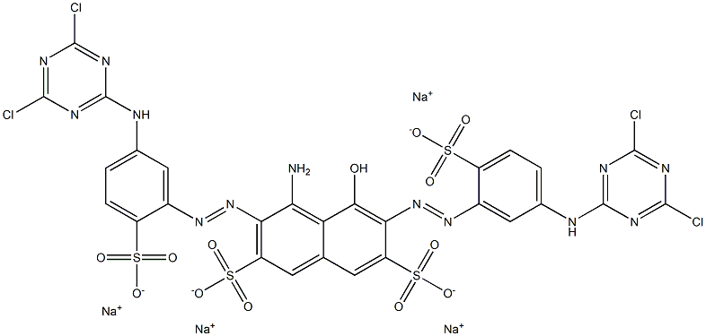 4-Amino-3,6-bis[5-(4,6-dichloro-1,3,5-triazin-2-ylamino)-2-sulfophenylazo]-5-hydroxy-2,7-naphthalenedisulfonic acid tetrasodium salt Struktur