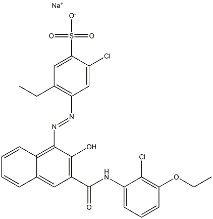 2-Chloro-5-ethyl-4-[[3-[[(2-chloro-3-ethoxyphenyl)amino]carbonyl]-2-hydroxy-1-naphtyl]azo]benzenesulfonic acid sodium salt Struktur