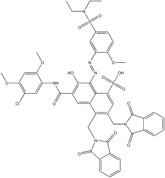 3-[(5-Chloro-2,4-dimethoxyphenyl)aminocarbonyl]-1-[5-[(diethylamino)sulfonyl]-2-methoxyphenylazo]-2-hydroxy-5,6-bis(phthalimidylmethyl)naphthalene-8-sulfonic acid Struktur