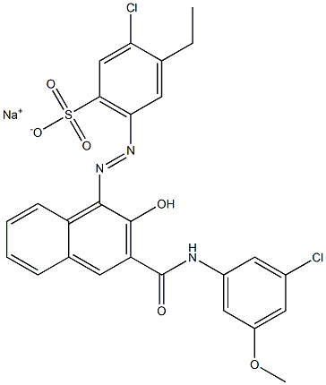 3-Chloro-4-ethyl-6-[[3-[[(3-chloro-5-methoxyphenyl)amino]carbonyl]-2-hydroxy-1-naphtyl]azo]benzenesulfonic acid sodium salt Struktur