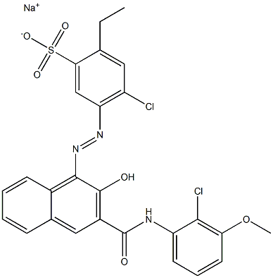 4-Chloro-2-ethyl-5-[[3-[[(2-chloro-3-methoxyphenyl)amino]carbonyl]-2-hydroxy-1-naphtyl]azo]benzenesulfonic acid sodium salt Struktur