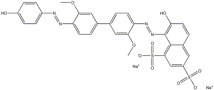 7-Hydroxy-8-[4'-(4-hydroxyphenylazo)-3,3'-dimethoxy-4-biphenylylazo]-1,3-naphthalenedisulfonic acid disodium salt Struktur