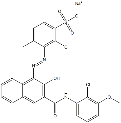 2-Chloro-4-methyl-3-[[3-[[(2-chloro-3-methoxyphenyl)amino]carbonyl]-2-hydroxy-1-naphtyl]azo]benzenesulfonic acid sodium salt Struktur