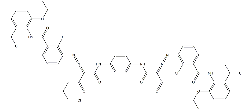 3,3'-[2-(2-Chloroethyl)-1,4-phenylenebis[iminocarbonyl(acetylmethylene)azo]]bis[N-[2-(1-chloroethyl)-6-ethoxyphenyl]-2-chlorobenzamide] Struktur