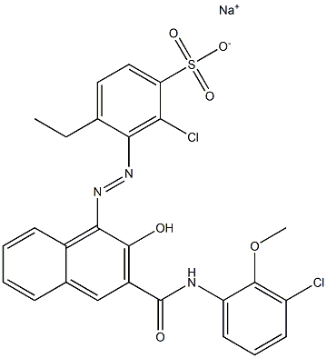 2-Chloro-4-ethyl-3-[[3-[[(3-chloro-2-methoxyphenyl)amino]carbonyl]-2-hydroxy-1-naphtyl]azo]benzenesulfonic acid sodium salt Struktur