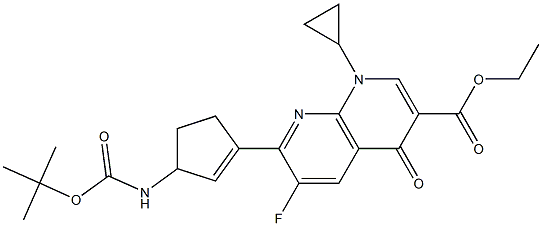 1,4-Dihydro-6-fluoro-7-[3-[(tert-butyloxy)carbonylamino]-1-cyclopenten-1-yl]-4-oxo-1-cyclopropyl-1,8-naphthyridine-3-carboxylic acid ethyl ester Struktur