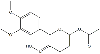 Acetic acid [5-(hydroxyimino)-6-(3,4-dimethoxyphenyl)tetrahydro-2H-pyran]-2-yl ester Struktur