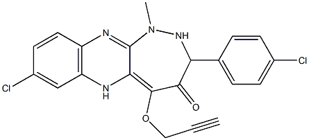 2-Chloro-8-(p-chlorophenyl)-6-methyl-10-(2-propynyloxy)-6,7-dihydro-5,6,7,11-tetraaza-11H-cyclohepta[b]naphthalen-9(8H)-one Struktur