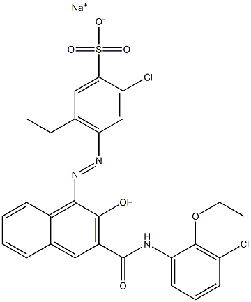 2-Chloro-5-ethyl-4-[[3-[[(3-chloro-2-ethoxyphenyl)amino]carbonyl]-2-hydroxy-1-naphtyl]azo]benzenesulfonic acid sodium salt Struktur