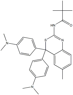 6-Methyl-4,4-bis[p-(dimethylamino)phenyl]-2-pivaloylamino-4H-3,1-benzothiazine Struktur