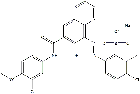 3-Chloro-2-methyl-6-[[3-[[(3-chloro-4-methoxyphenyl)amino]carbonyl]-2-hydroxy-1-naphtyl]azo]benzenesulfonic acid sodium salt Struktur