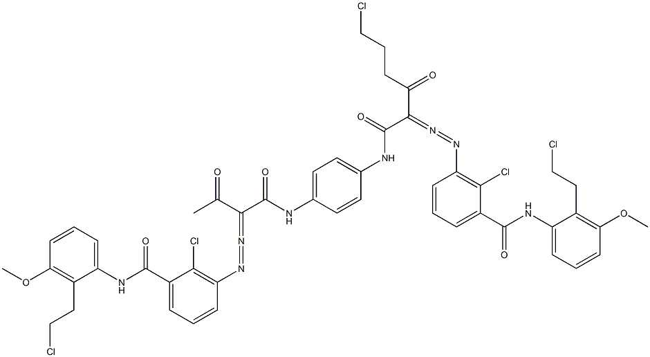 3,3'-[2-(2-Chloroethyl)-1,4-phenylenebis[iminocarbonyl(acetylmethylene)azo]]bis[N-[2-(2-chloroethyl)-3-methoxyphenyl]-2-chlorobenzamide] Struktur